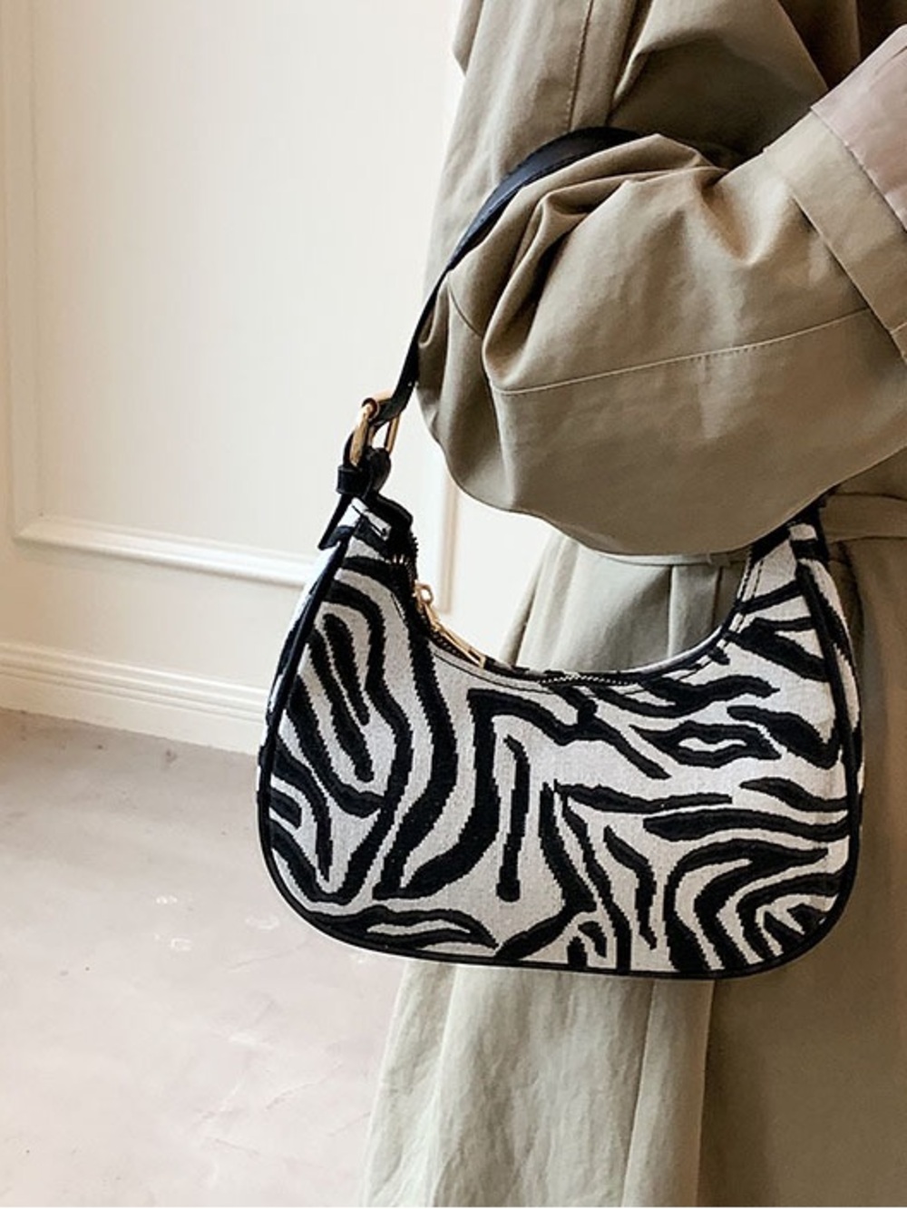 Montana West Black & White Zebra Print Fabric & Vegan Leather Hobo Shoulder Bag